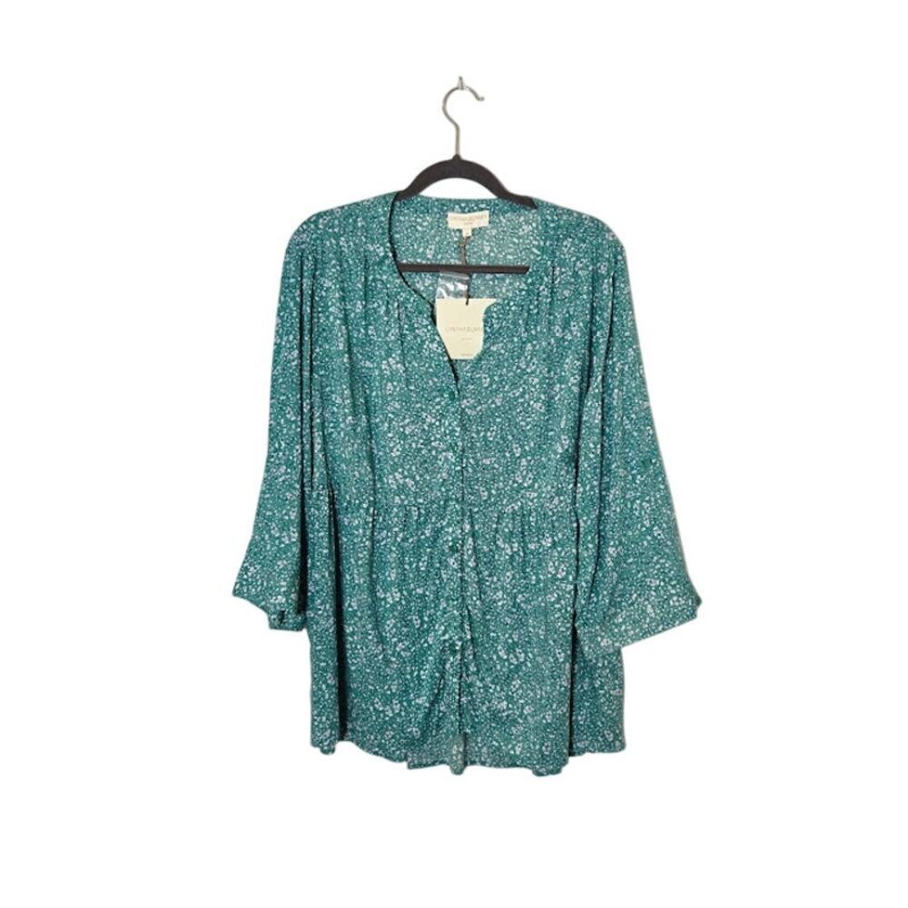 Cynthia Rowley Woman NWT Floral Peasant Top Size 1X Green Bohemian Preppy